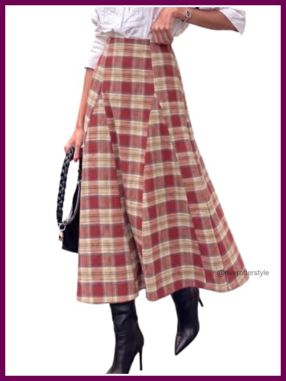 Flannel Plaid High Waist A-Line Maxi Skirt Pockets Fall Winter